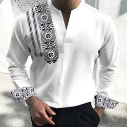 Spring Autumn Długie rękawie Męki wydrukowane luźne streetwearu Top Men Lapel Butdondown Casual Shirt Fashion Simple Office Bluzka 240329