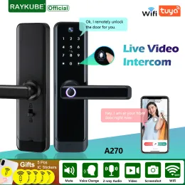 Lock New Raykube A270 Tuya wifi twoway audio video interconderprint camera lock smart door smart with app lemote unlock video record