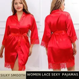 Home Clothing Women Ice Silk Pajamas Robes Sleepwear Nightgowns Nightdress Red Black L XL Lace Smooth Soft Comfortable Casual Pure Color