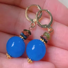 Dangle Ohrringe natürliche dunkelblaue Chalcedony Perlen Turmalin Gold Drop Platinkunst Männer Kristallklammern Kronleuchter Edelstein Edelstein