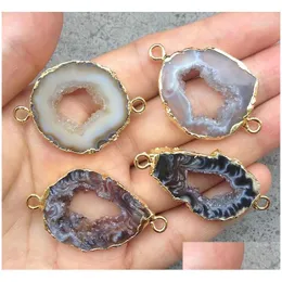 Anhänger Halsketten Ya2239 Natural Geode Agat Stein Druzy Anschlusse Gold Farbe 40x27x4mm Drop Lieferung Dhyor