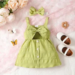 Småbarn sommar baby flickor klänning grön sling båge ihåliga klänningar elegant spädbarn mode flicka fest prinsessa 240322