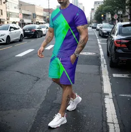 Traccetti da uomo Summer Sportswear Set a due pezzi con pantaloncini a maniche corte 3D in giunzione O che correvano abbigliamento