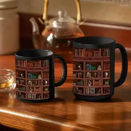 Mugs 1PC Library Bookhelf Mug Librarian Bookish artiklar Bokmaskgåvor för läsare Black 350 ml/11oz450 ml/15oz