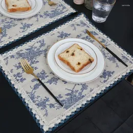 Tavolino tavolino in tessuto pastorale francese Pochemat impermeabile moderno moderno tappetino tappeto caffè blu tessuto di cotone floreale decorazione per la casa