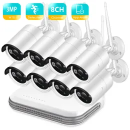 Sistema Besder 8CH Sistema de CCTV sem fio 3MP Câmera IP IP AIA Detecção de Face Mini NVR CCTV Kit Infravermelho Viúvia Night Vision