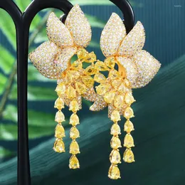 Dangle Küpeler Godki Modaya Modaya Modaya Gizli Çiçek Uzun Kadınlar İçin Uzun Düğün Zarif Büyük Açıklama Partisi Dubai Gelin Mücevher 2024