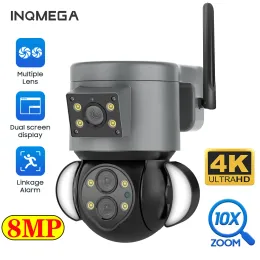 Câmeras inqmega 8mp 4k 10x Câmera de vigilância PTZ Proteção de segurança ao ar livre Kamera Dome Detecção humana WiFi compatível com WiFi e RJ45