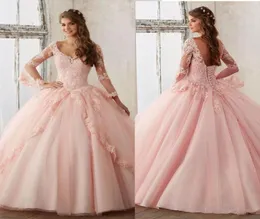 جديد Quinceanera pageant ball gown longsleeve dress prom party dresses pink tulle tulle sexy 16 فساتين 7593455