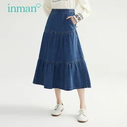 Signe inman Skirt femminile Spring Autumn Autumn Casual Minimalista High Waist Pure Cotton A-Line Denim Female Bottoms Fashi