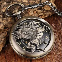 Pocket Watches Reloj Retro Wing Horse Mechanical Pocket Hand Winding Pendant Chain Fob Vintage Necklace Hollow For Men Boys Gift L240402