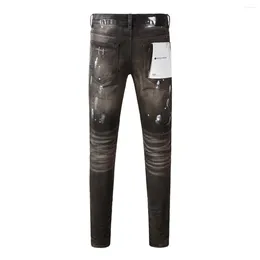Kvinnors byxor 2024 lila märke högkvalitativa jeans 1: 1 tillströmning av mode smala gata hål svarta gör gamla leggings
