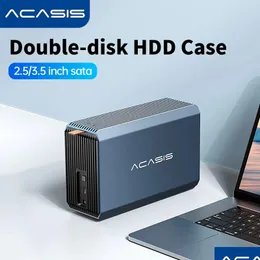 Hdd Enclosures Acasis Case 2.5/3.5 Inch Dual Bay External Hard Drive Enclosure Hd Array Sata To Usb Disk With Raid Function Drop Deliv Otwr4