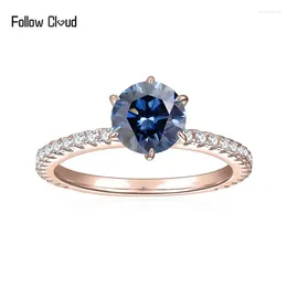 Cluster Rings Follow Cloud 1.0ct Royalblue VVS1 Real Moissanite 6.5mm Engagement Ring For Women 925 Sterling Silver Wedding Gift Fine