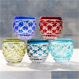 Tumblers Japanese Edo Kiriko Color Crystal S Glass Sake Cups Hand Engrave Bright Stars Small Wine Glasses Vodka Spirit Liquor Tumbler Dhmxl