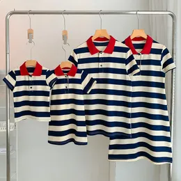 Summer Tourism 2023 Parentchild Dress For A Family Of Three Westernized Motherdaughter Striped Polo Tshirt Holiday 240323