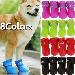 Hundkläder 4st/Lot S/M/L Pet Rain Shoes For Dogs Booties Gummi Portable Anti Slip Waterproof Cat 8 Colors