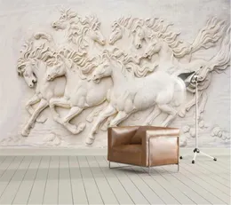 Wallpapers Wellyu Custom Wallpaper 3D Stereo Papel De Parede European Embossed Eight Horses Background Wall Horse TV