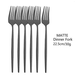 Geschirrsets 6PCS Mattes Abendessen Gabeln Castlery Black Edelstahl Fork Flätszeug Küchen Silber Western Restaurant Set