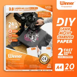 Trasferimento vincitore della carta 50%Laser Nocut Dark Heat Transfer Paper Una carta+B Carta di stampa auto -Weakeding per magliette A4 20Sheets