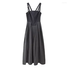 Casual Dresses YENKYE Sexy Women Patchwork Pleated Corset Style Long Dress Sleeveless Female Chic Back Zipper Party Vestidos