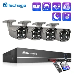 Gloves Techage H.265 8CH 5MP POE NVR KIT SYSTEM SYSTEM Двухсторонний Audio AI IP -камера ИК