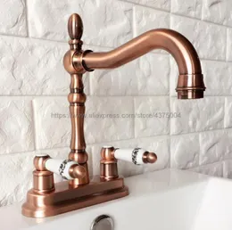 Bathroom Sink Faucets Antique Red Copper Basin Faucet Dual Hole Brass Vanity Vessel Sinks Mixer Cold And Water Tap Deck Mount Nrg051