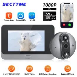 Doorbell Secme Smart Tuya 1080p WiFi Kapı Bell Peephol Camera 5000 Mah Ses 4.3 inç Pir Gece Görüşü Kızılötesi Kapı Dijital İzleyici