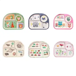 Eco-friendly Bamboo Fiber Children Feeding Plate Cartoon Baby Tray Kids Tableware Bowl Dishes Food Container 240321