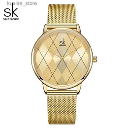 Relógios femininos Shengke Design original Mulheres es Moda Golden Stainless Womans Quartz Wristes Ladies Presentes Relógio Relógio Feminino L240402