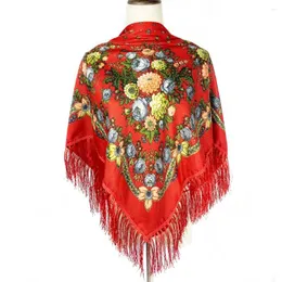 Scarves Russian Square Scarf Women Floral Print Bandana Ukrainian Fringed Shawl Babushka Head Wraps Female Blanket Travel Shawls