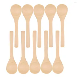 Skedar 10st/Set träsked Ekofriendly Tabellery Bambu Scoop Coffee Honey Teskoon Stirrer Dessert Soup Cutrow Housely Hushåll