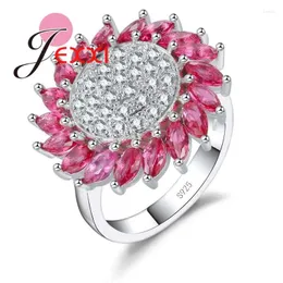 Bröllopsringar toppkvalitet Big For Women 925 Sterling Silver Fashion Flowic Zircon Finger Bijoux