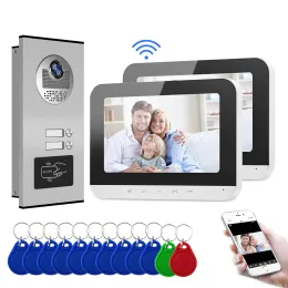 초인종 유선 Wized Wi -Fi Video Intercom Secutiry Doorbell 시스템 전화 원격 잠금 해제 2 아파트 가족 무료 배송 용 RFID 금속 카메라