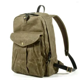 Backpack American Retro Waterproof Oil Wax Canvas Knapsack Unisex Computer Travel School Bag Outdoor Mountaineering Hiking