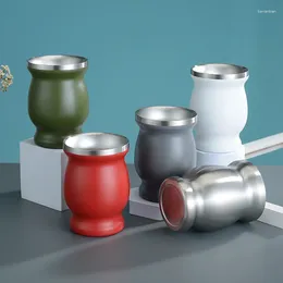 Canecas 8 onças de aço inoxidável companheiro de chá xícara de chá multicolor caneca de caneca de parede dupla argentina yerba gourd com bomba e pincel de limpeza