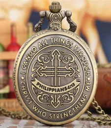 Bronzo orologio Bibbia Filippesi 413 Gesù Christ Christian Quartz Pocket Watch Chain Regali per uomini Donne5437260