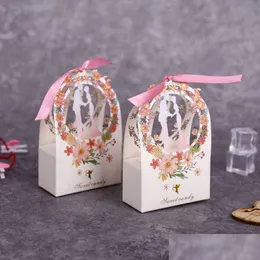 Presentförpackning 20 50st Box Packaging Wedding Sweet Candy Bride Groom Flower Tack för gäst Dragees Bonbonniere Drop Delivery Home Gar Dhav8