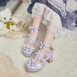 Vestido sapatos lolita estilo bowknot aluno fofo doce menina amor renda borda kawaii bombeia violeta respirável elegante mary jane