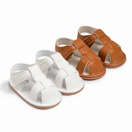 Sandálias Meckior 2024 verão bebê couro de couro baixo meninos meninos meninas macias anti-deslizamento lazer infantis sapatos