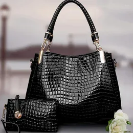 Väska 2st kvinnor lyxiga handväska zip axelväskor för 2024 mjukt krokodilmönster läder bärbara shopping totes bolso mujer