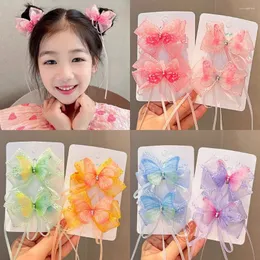 Hair Accessories 2pcs/set Alloy Butterfly Clip Sweet Cloth Bow Girl Hairpin Tassel Hanfu Ornament Kids Barrettes Daily Life
