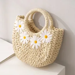 Moda el dokuması saman plaj çantaları kadınlar el yapımı ay sepet omuz çantası bolsa yaz bohem seyahat crossbody el çantaları 240322