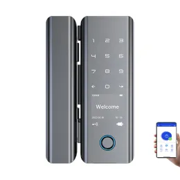 Lock Tuya APP Smart Fingerprint Card Password NFC Automatic Lock With Key For Home Office Frameless Frame Glass Push Sliding Door