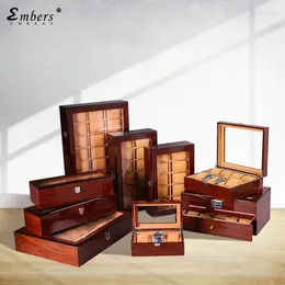 Oglądaj pudełka Embers Luksusowe drewniane pudełko 3 5 6 8 10 Sloty do przechowywania ziarna drewna Kolekcja Czarna
