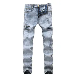 Jeans maschi matita uomini in denim in denim elastico alto elastico logoro in fitta slim neve tasca blu pallida con zip drop drop dropeel abbigliamento dhuu7