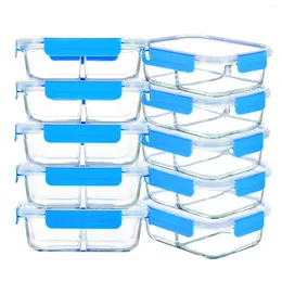 Lagerflaschen 10 Stück Glasfutterbehälter mit 2 Fächern und luftdichtem Deckelmehlbereitungsbehälter (5 5 Deckel)