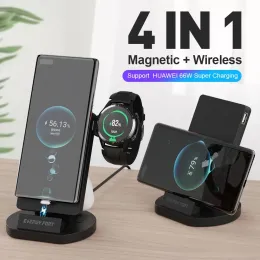 Laddare 4 i 1 66W Magnetic Charger Station för Huawei P40 Pro Magnet Fast Wireless Charging Dock för GT2 2E Watch Earbuds Charger Dock