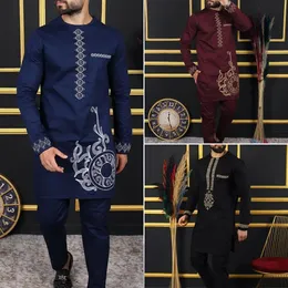 Dashiki 2 PCS Sets Abaya Mens Clothing Funt Pant Set Set Elegant African Etnic Style Круглая шея костюмы Kaftan 240401