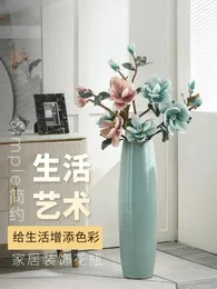 Vasen große Vase-Dekoration Wohnzimmer Boden Europäischer Stil Einfache luxuriöse High-End-Keramikblumenarrangement